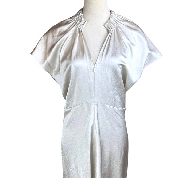 Zero + Maria Cornejo Stella Silver White Satin Ruched Gathered Cocktail Dress - Picture 8 of 16